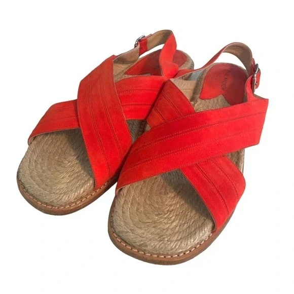 Paul Andrew Red Suede Espadrille Slingback Flat Sandals US 9 EUR 39 Beach Resort - Picture 3 of 12